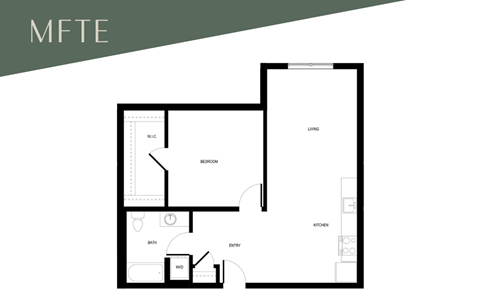 Floor plan for 1 bed, 1 bath, 803 sqft